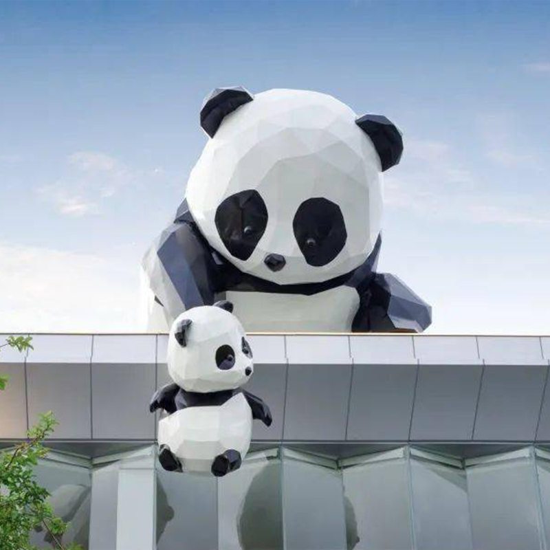 玻璃鋼大型熊貓雕塑樓頂動物造型打卡擺件 玻璃鋼大型熊貓雕塑樓頂動物造型打卡擺件