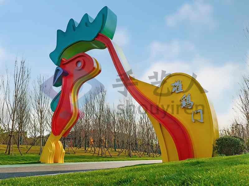 不銹鋼雄雞造型門頭鍍鋅板景觀金屬大門造型 不銹鋼雄雞造型門頭鍍鋅板景觀金屬大門造型